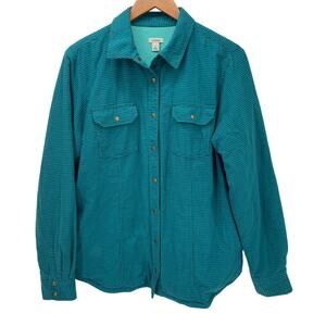 LL Bean Shacket Womens Large Blue Check Snap Up Lined Flannel + Pockets